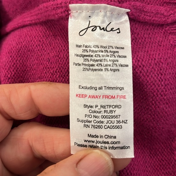 NWOT Mens Joules P_Retford wool angora blend v neck sweater in colour Ruby - Picture 8 of 9